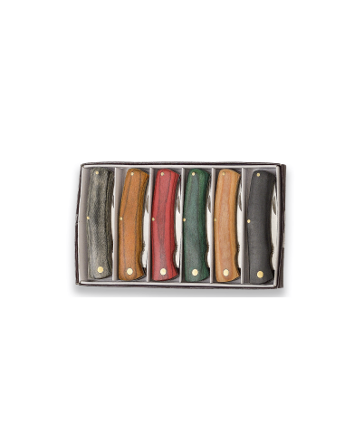 SET 6 NAVAJAS PUÑO MADERA 6 COLORES...
