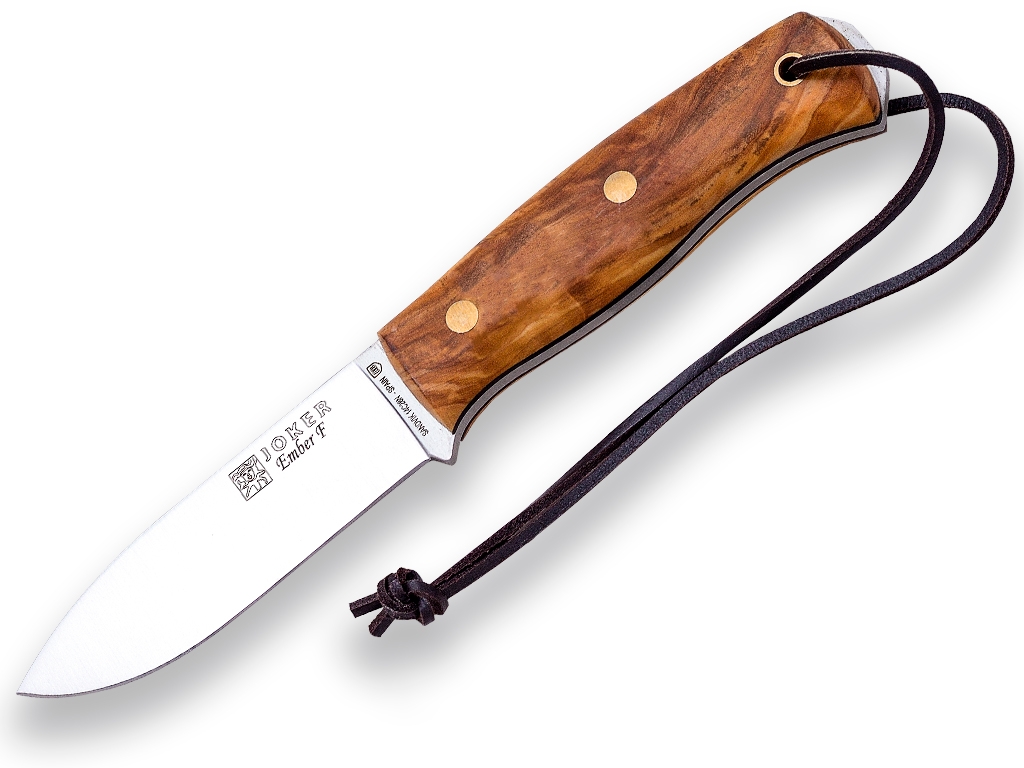 Joker EMBER Bushcraft Messer Scandi Walnussholz Lederscheide