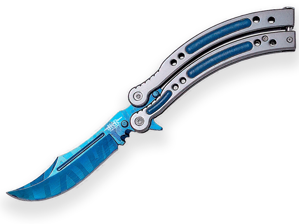 COUTEAU PAPILLON COUNTER STRIKE GO JKR. MACHE ALUMINUM ET LAME INOX DE 10 CM DE LONG.ÉTUI DE