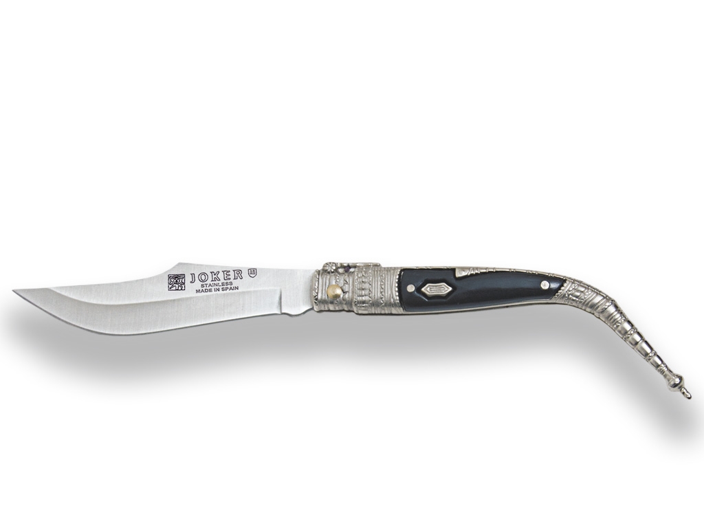 CLASSICAL SPANISH POCKET KNIFE ZAMAK HANDLE DECORATED BLADE LENGTH 8 CM
