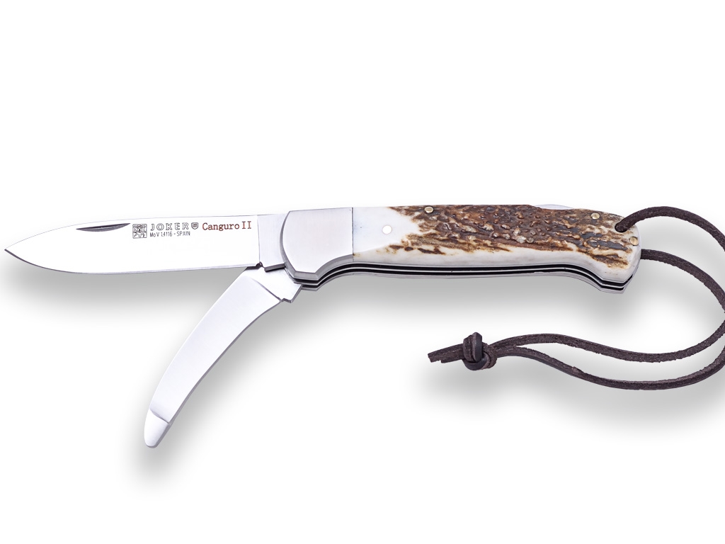 MULTIFUNCTION KNIFE CANGURO II, STAINLESS STEEL BLADE AND SKINNER, STAG