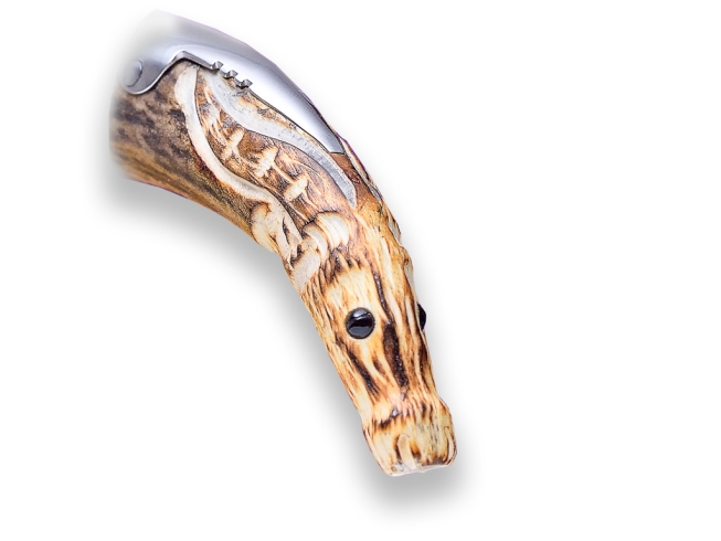 ANTLER TIP HAND CARVED HANDLE, BLADE...