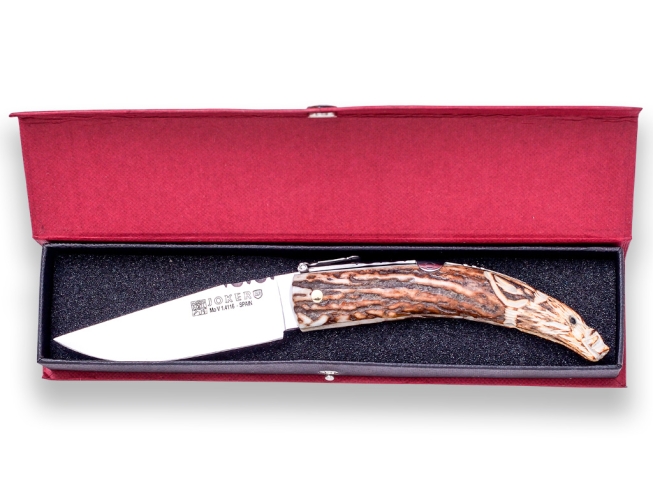 ANTLER TIP HAND CARVED HANDLE, BLADE...